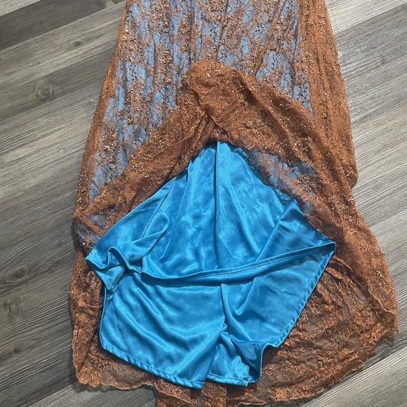 Vtg RIVA DESIGNS Y2K Orange/Blue Beaded Sheer Lace Gown HOCO Evening Prom Sz 0 - Picture 16 of 16